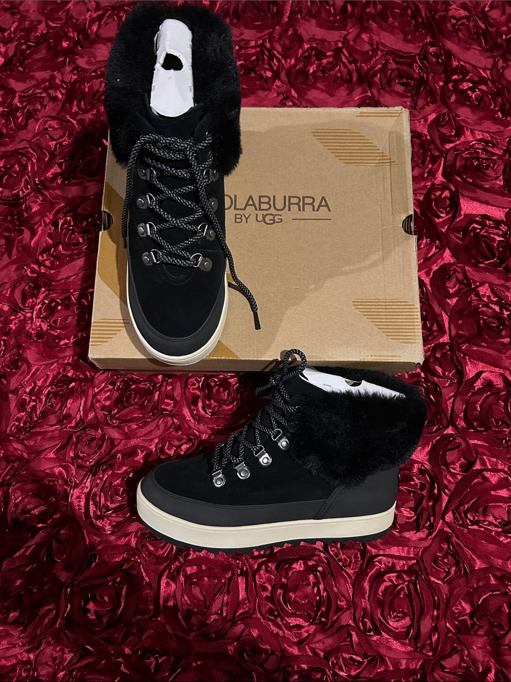 UGG Black Faux-Fur Lace-Up Winter Boot